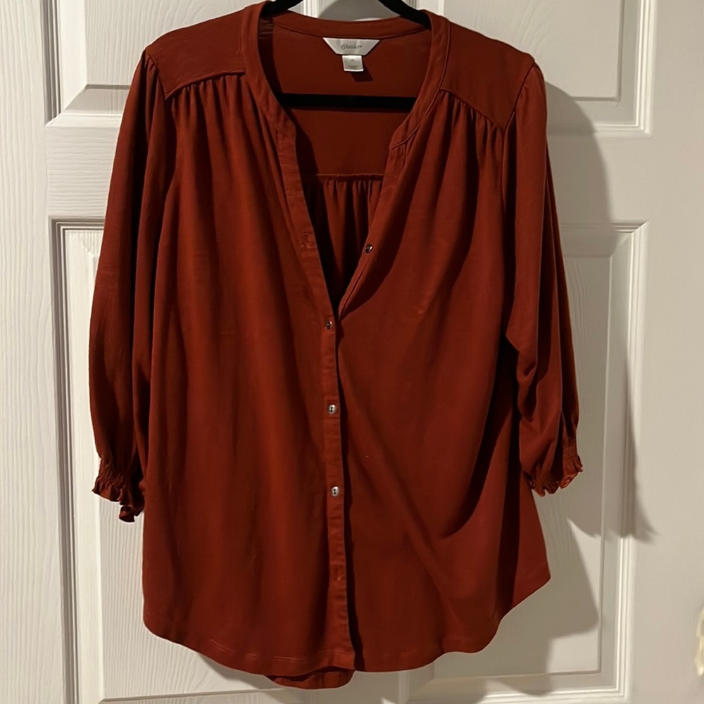 Burnt orange button down. CJ Banks brand. XL. Very light and amazing for fall.